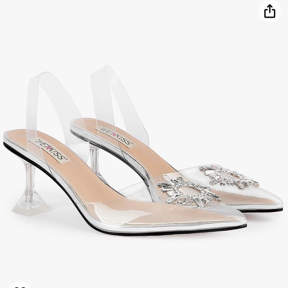 Wetkiss Clear Heels Shoes for Women, Crystal Rhinestones size 11